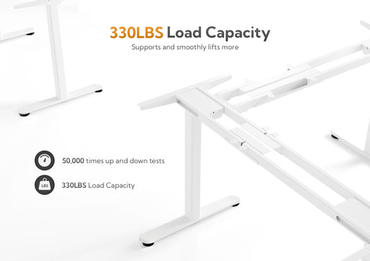 White L Shape Adjustable Height Splicing Plate Standing Desk with Drawers-E7-BM