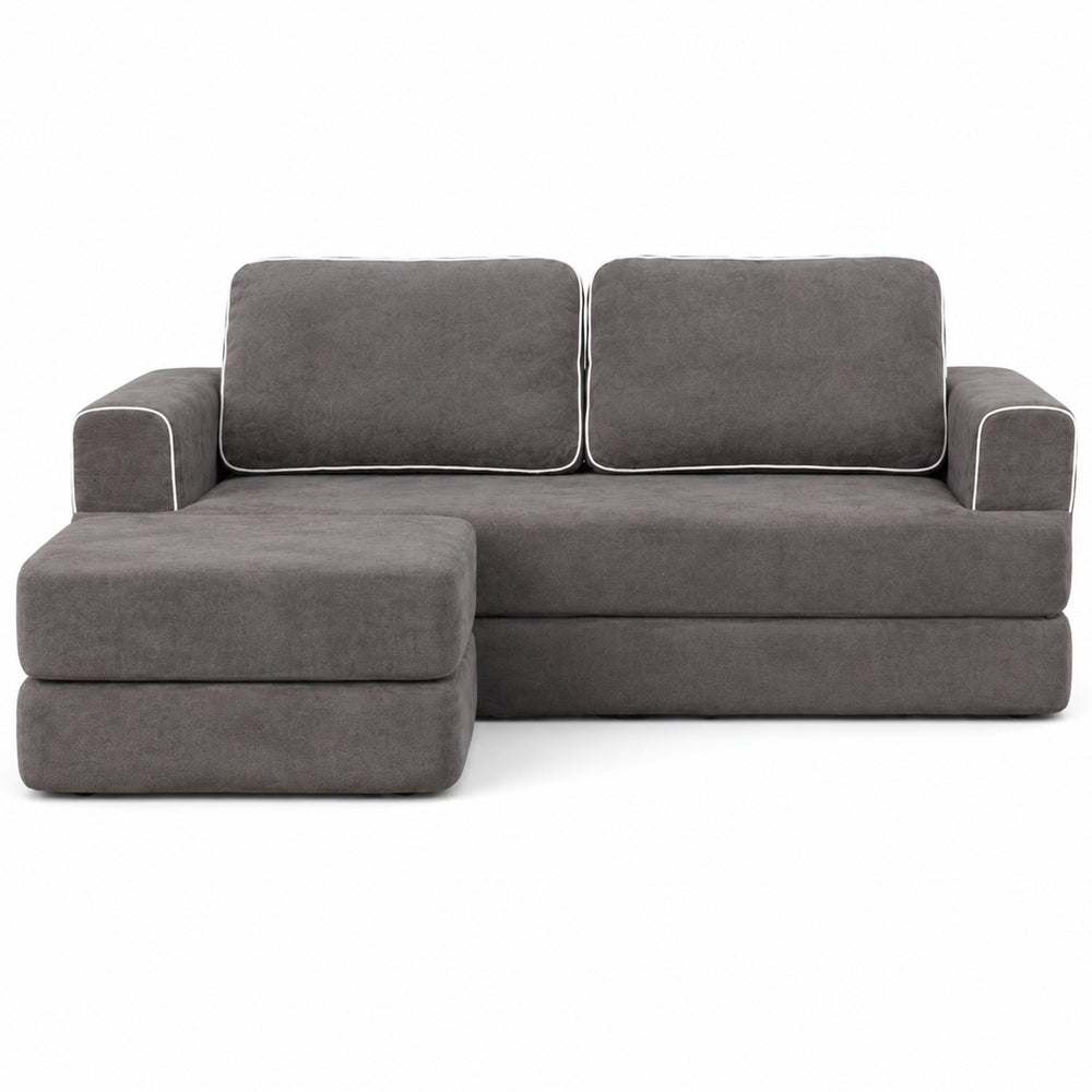 Claiks Folding Sofa Bed 180cm, 2 Seater Modular L-Shaped Chenille Sofa | 3-in-1 Convertible Design, Movable Ottoman, L-Shaped Modular Layout, Deep Seat, Small Space Solution