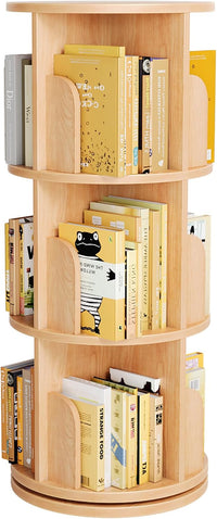 60° Spinning Bookcase Tower, Space-Saving Vertical Book Storage Organizer with Sturdy Construction for Home & Office, Nature