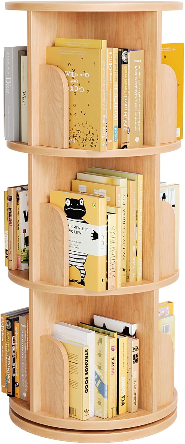 60° Spinning Bookcase Tower, Space-Saving Vertical Book Storage Organizer with Sturdy Construction for Home & Office, Nature