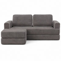 Claiks Futon Sofa Bed, Boneless L-Shaped Floor Couch with Ottoman, Darkgrey | Sleeper Sofa Bed with Movable Ottoman and 2 Pillows, Sectional Love Seat Couches for Living Room, No Assembly