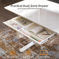 Glass Standing Desk with Drawers, 48×24 Inch Electric Adjustable Height Stand Up Desk Quick Install Computer Desk, White