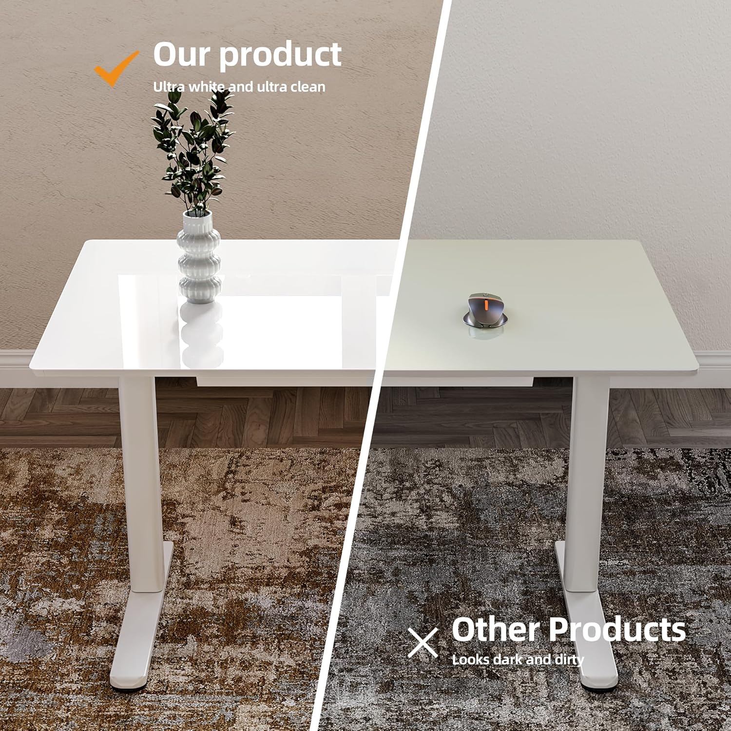 Glass Standing Desk with Drawers, 48×24 Inch Electric Adjustable Height Stand Up Desk Quick Install Computer Desk, White
