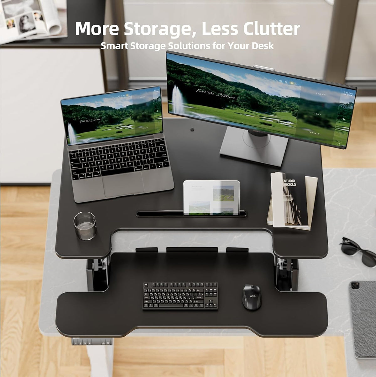 Collapsable Riser Table Top Height Adjustable Sit Stand Up Desk Riser, Quick Sit to Stand Tabletop ...