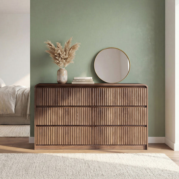 Claiks Avelia Fluted Wood Dresser with Curved Anti-Collision Design