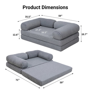 Claiks 3-in-1 Folding Double Sofa Bed 150cm Corduroy Foam | 25D high-density foam, removable washable cover, wide armrests, no assembly, ideal for small spaces and guests