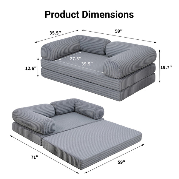Claiks 3-in-1 Folding Double Sofa Bed 150cm Corduroy Foam | 25D high-density foam, removable washable cover, wide armrests, no assembly, ideal for small spaces and guests