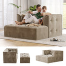 Claiks 68" Oversized Chaise Lounge Chair Indoor, Corduroy Upholstered Boneless Sofa Bed, Deep Seat Sleeper Couch with Pillows and Armrest, Cloud Sofas Reading Chair for Living Room, Beige