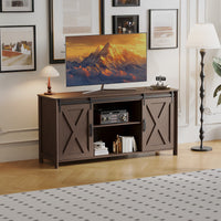 Claiks Farmhouse TV Stand for TV up to 70 inch, Modern Entertainment Center with Sliding Barn Doors and Storage Cabinets, Rustic Media TV Console Table with Adjustable Shelve for Living Room, Brown