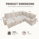 Claiks 118" Sectional Sleeper Sofa with Pull Out Bed U Shaped 7 Seat Sectional Couches for Living Room with Hidden Storage Skin Friendly Breathable Corduroy Fabric Sofa Bed for Apartment Office, Green
