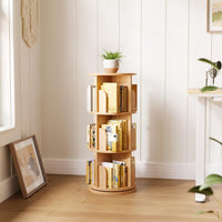 60° Spinning Bookcase Tower, Space-Saving Vertical Book Storage Organizer with Sturdy Construction for Home & Office, Nature