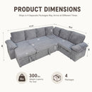 Claiks 118" Sectional Sleeper Sofa with Pull Out Bed U Shaped 7 Seat Sectional Couches for Living Room with Hidden Storage Skin Friendly Breathable Corduroy Fabric Sofa Bed for Apartment Office, Green