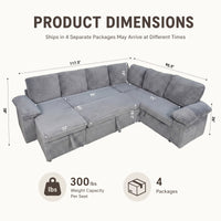 Claiks 118" Sectional Sleeper Sofa with Pull Out Bed U Shaped 7 Seat Sectional Couches for Living Room with Hidden Storage Skin Friendly Breathable Corduroy Fabric Sofa Bed for Apartment Office, Green