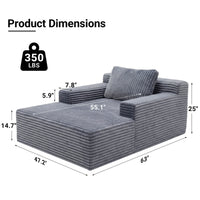 Claiks 63" Chaise Lounge Chair, Cloud Boneless Sofa, Beige | Oversized corduroy deep seat sleeper chair. reading chair. No assembly. Ideal for living room, bedroom, or apartment