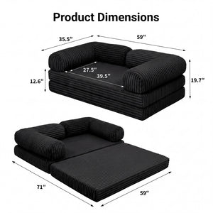 Claiks 3-in-1 Folding Double Sofa Bed 150cm Corduroy Foam | 25D high-density foam, removable washable cover, wide armrests, no assembly, ideal for small spaces and guests