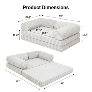 Claiks 3-in-1 Folding Double Sofa Bed 150cm Corduroy Foam | 25D high-density foam, removable washable cover, wide armrests, no assembly, ideal for small spaces and guests
