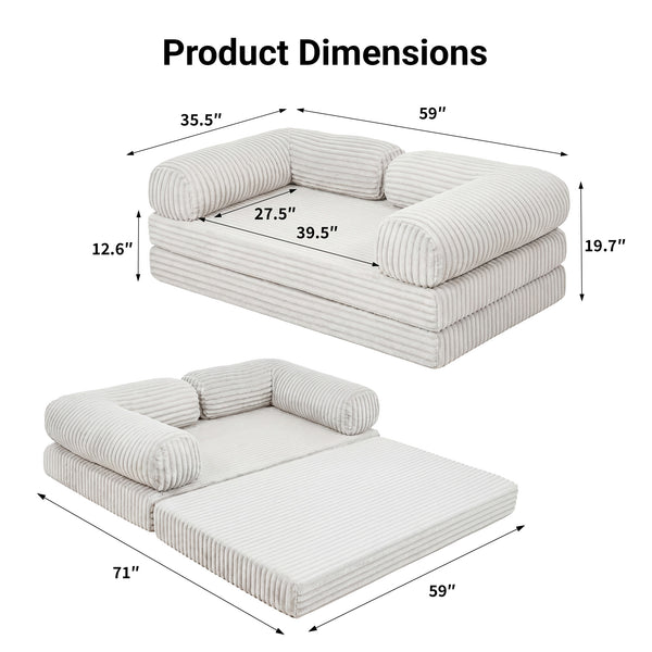 Claiks 3-in-1 Folding Double Sofa Bed 150cm Corduroy Foam | 25D high-density foam, removable washable cover, wide armrests, no assembly, ideal for small spaces and guests