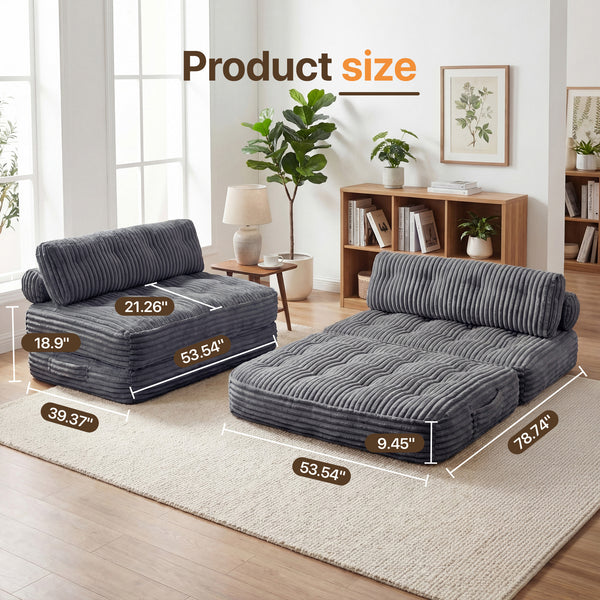 Claiks Chair Bed Single Sofa Bed with Pillow, Corduroy,  Soft corduroy fabric, ideal for guest rooms and small spaces, supportive shredded foam, folds into a comfy chair or bed