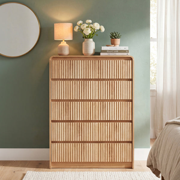 Claiks Avelia Fluted Wood Dresser with Curved Anti-Collision Design