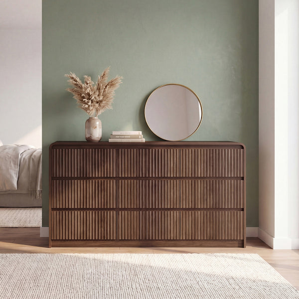 Claiks Avelia Fluted Wood Dresser with Curved Anti-Collision Design