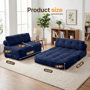 Claiks Chair Bed Single Sofa Bed with Pillow, Corduroy,  Soft corduroy fabric, ideal for guest rooms and small spaces, supportive shredded foam, folds into a comfy chair or bed