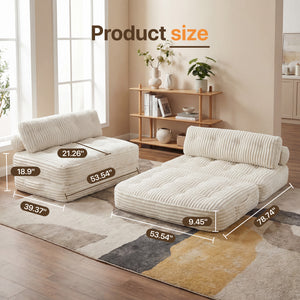 Claiks Chair Bed Single Sofa Bed with Pillow, Corduroy,  Soft corduroy fabric, ideal for guest rooms and small spaces, supportive shredded foam, folds into a comfy chair or bed