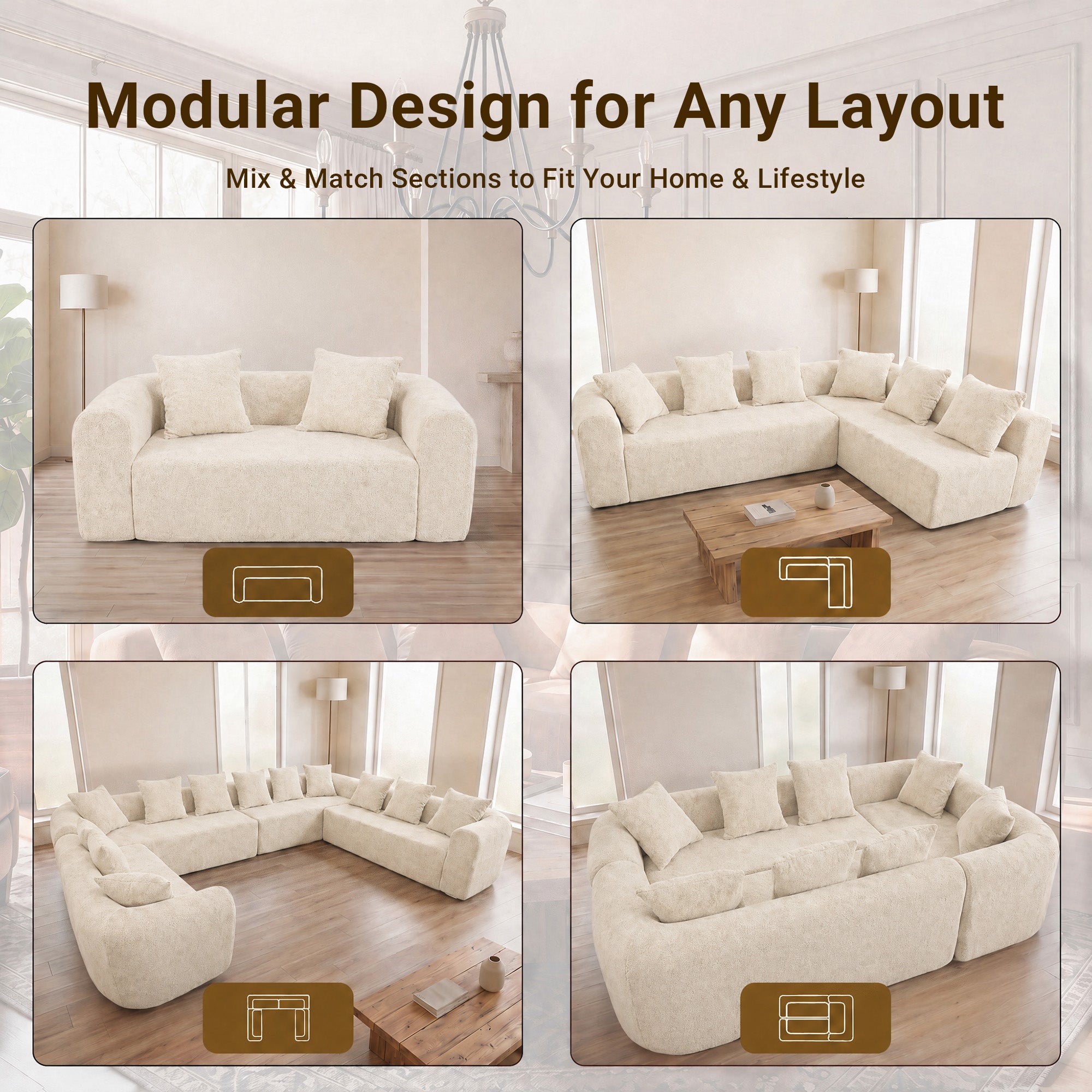 Claiks Pebble Boneless Couch, 71" Loveseat Modular Sectional Sofa, Deep Seat Couches for Living Room, Soft Knitted Fabric for Apartment Bedroom, No Assembly Required, Beige