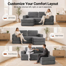 Claiks Futon Sofa Bed, Boneless L-Shaped Floor Couch with Ottoman, Darkgrey | Sleeper Sofa Bed with Movable Ottoman and 2 Pillows, Sectional Love Seat Couches for Living Room, No Assembly