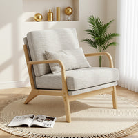 Claiks Mid-Century Modern Accent Chair, Living Room Armchair with Solid Wood Frame & Lumbar Pillow, Comfy Upholstered Lounge Chair for Bedroom, Office, Corduroy, Beige