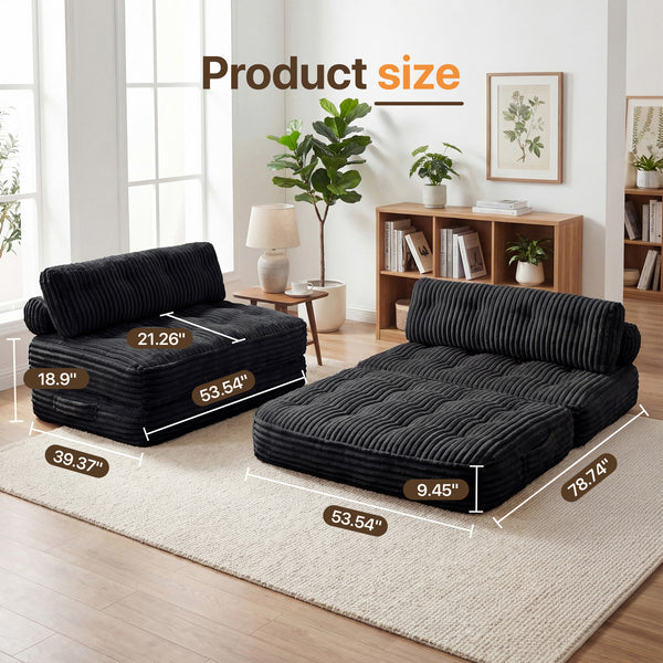 Claiks Chair Bed Single Sofa Bed with Pillow, Corduroy,  Soft corduroy fabric, ideal for guest rooms and small spaces, supportive shredded foam, folds into a comfy chair or bed