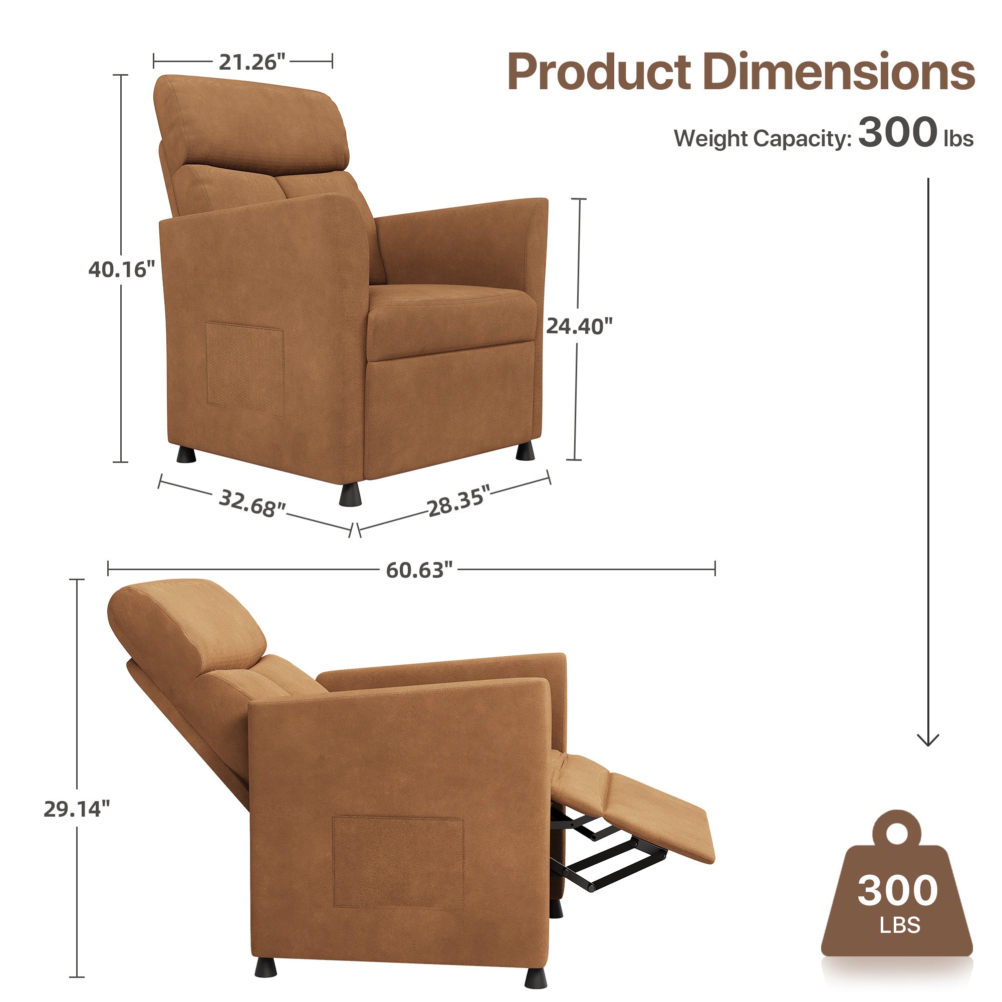 Claiks Power Recliner Chair for Adults, Adjustable Reclining Chair, Comfortable Recliner Couch with Side Pockets&Wire Remote Control, for Living Room, Home Theater, Bedroom, Linen Fabric