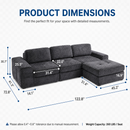 Claiks Boneless Cloud Couch Sectional Sofa, L Shaped Couch, Dark Grey | 123" oversized , wide arm, 3 Seater with Ottoman Modular Sofa, deep seat, Couches for living room, home sofa