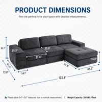 Claiks Boneless Cloud Couch Sectional Sofa, L Shaped Couch, Dark Grey | 123" oversized , wide arm, 3 Seater with Ottoman Modular Sofa, deep seat, Couches for living room, home sofa