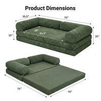 Claiks 75" Convertible Sofa Bed, Corduroy Futon Couch Pull Out Bed, No Assembly Boneless Couches for Living Room Bedroom Apartment, Black