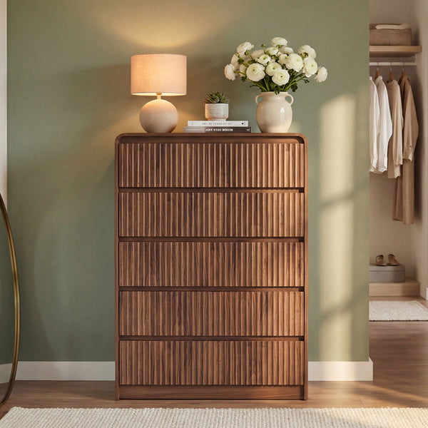 Claiks Avelia Fluted Wood Dresser with Curved Anti-Collision Design