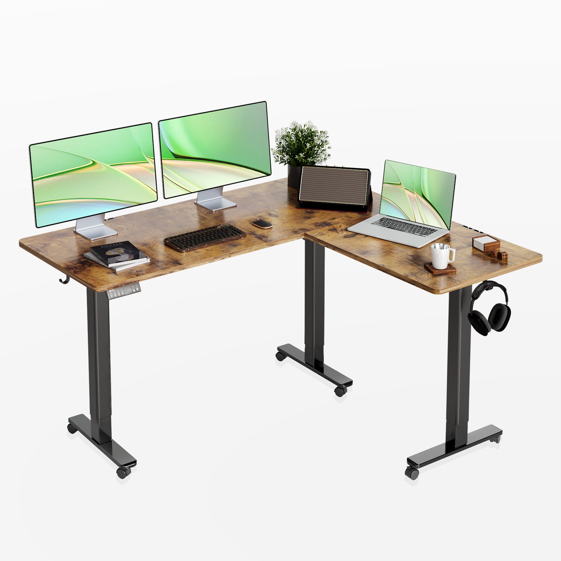 Claiks 63-Inch L-Shape Adjustable Height Standing Desk, Dual Motorized ...