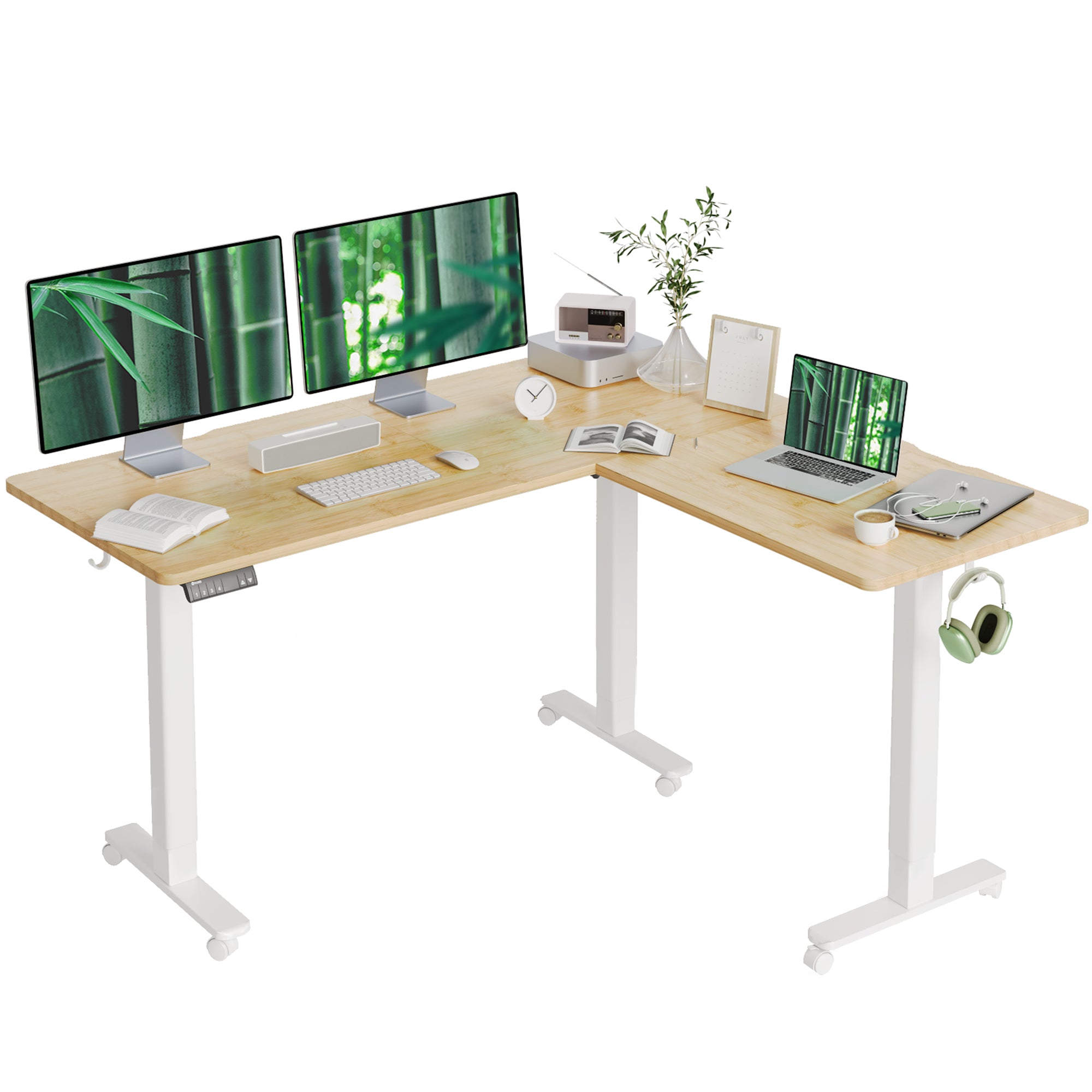 Bamboo 63-Inch L Shaped Corner Height Adjustable Standing Desk-E3-ZM