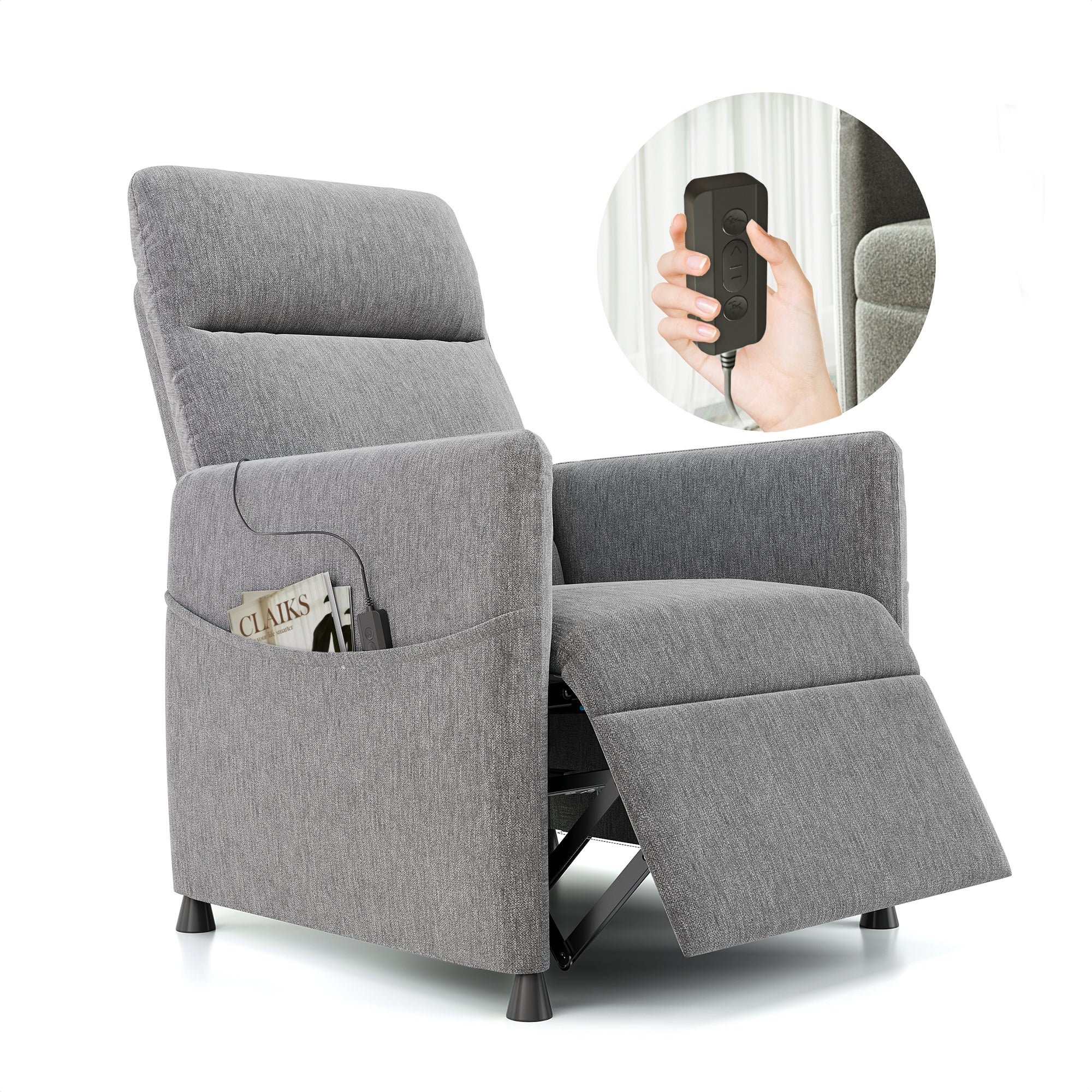 Grey Electric Recliner with Adjustable Headrest Footrest for Living Room and Bedroom-SF01-QH