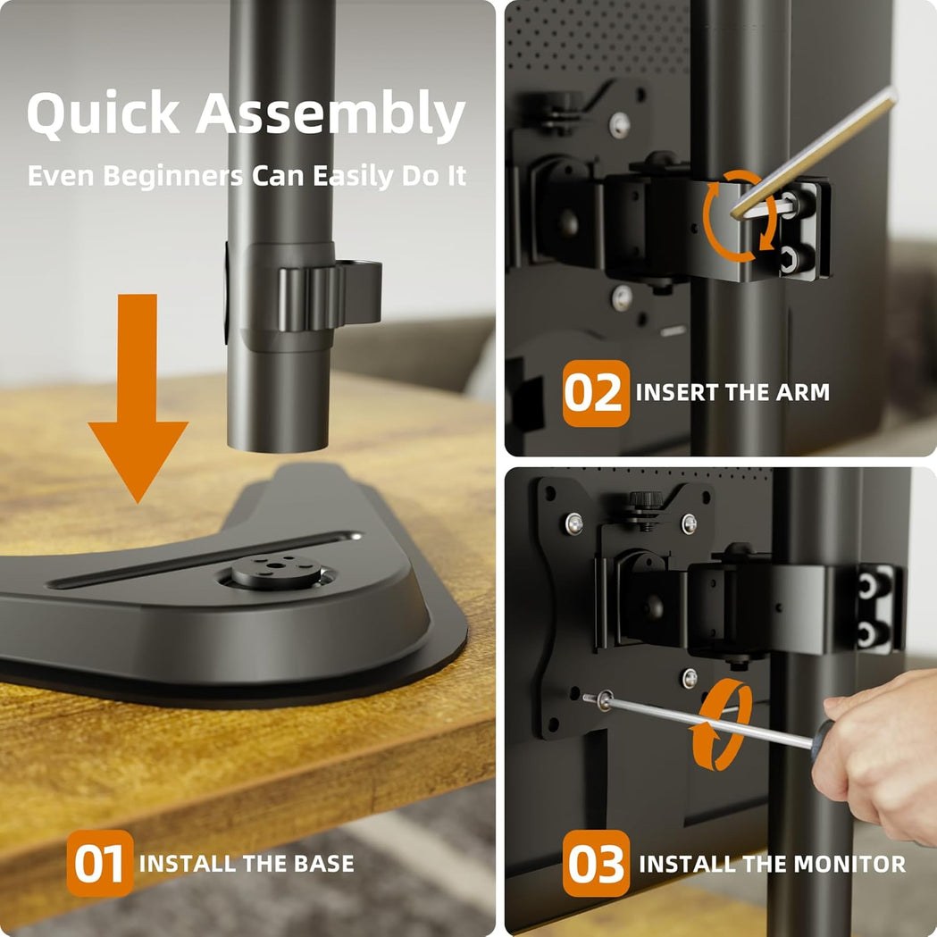 Monitor Mount, Ergonomic Adjustable Monitor Stand for Max 32 inch Screens, Adjustable Computer Monitor Stand up to 20 lbs, VESA Mounting Holes 75&100mm, Black