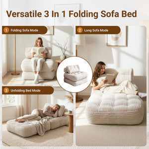 Claiks Chair Bed Single Sofa Bed with Pillow, Corduroy,  Soft corduroy fabric, ideal for guest rooms and small spaces, supportive shredded foam, folds into a comfy chair or bed