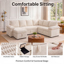 Claiks 118" Sectional Sleeper Sofa with Pull Out Bed U Shaped 7 Seat Sectional Couches for Living Room with Hidden Storage Skin Friendly Breathable Corduroy Fabric Sofa Bed for Apartment Office, Green