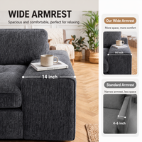 Claiks Boneless Cloud Couch Sectional Sofa, L Shaped Couch, Dark Grey | 123" oversized , wide arm, 3 Seater with Ottoman Modular Sofa, deep seat, Couches for living room, home sofa