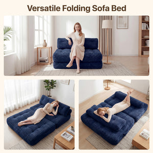 Claiks Chair Bed Single Sofa Bed with Pillow, Corduroy,  Soft corduroy fabric, ideal for guest rooms and small spaces, supportive shredded foam, folds into a comfy chair or bed