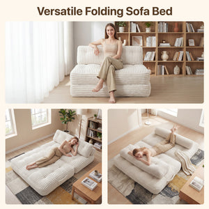 Claiks Chair Bed Single Sofa Bed with Pillow, Corduroy,  Soft corduroy fabric, ideal for guest rooms and small spaces, supportive shredded foam, folds into a comfy chair or bed