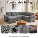 Claiks 118" Sectional Sleeper Sofa with Pull Out Bed U Shaped 7 Seat Sectional Couches for Living Room with Hidden Storage Skin Friendly Breathable Corduroy Fabric Sofa Bed for Apartment Office, Green