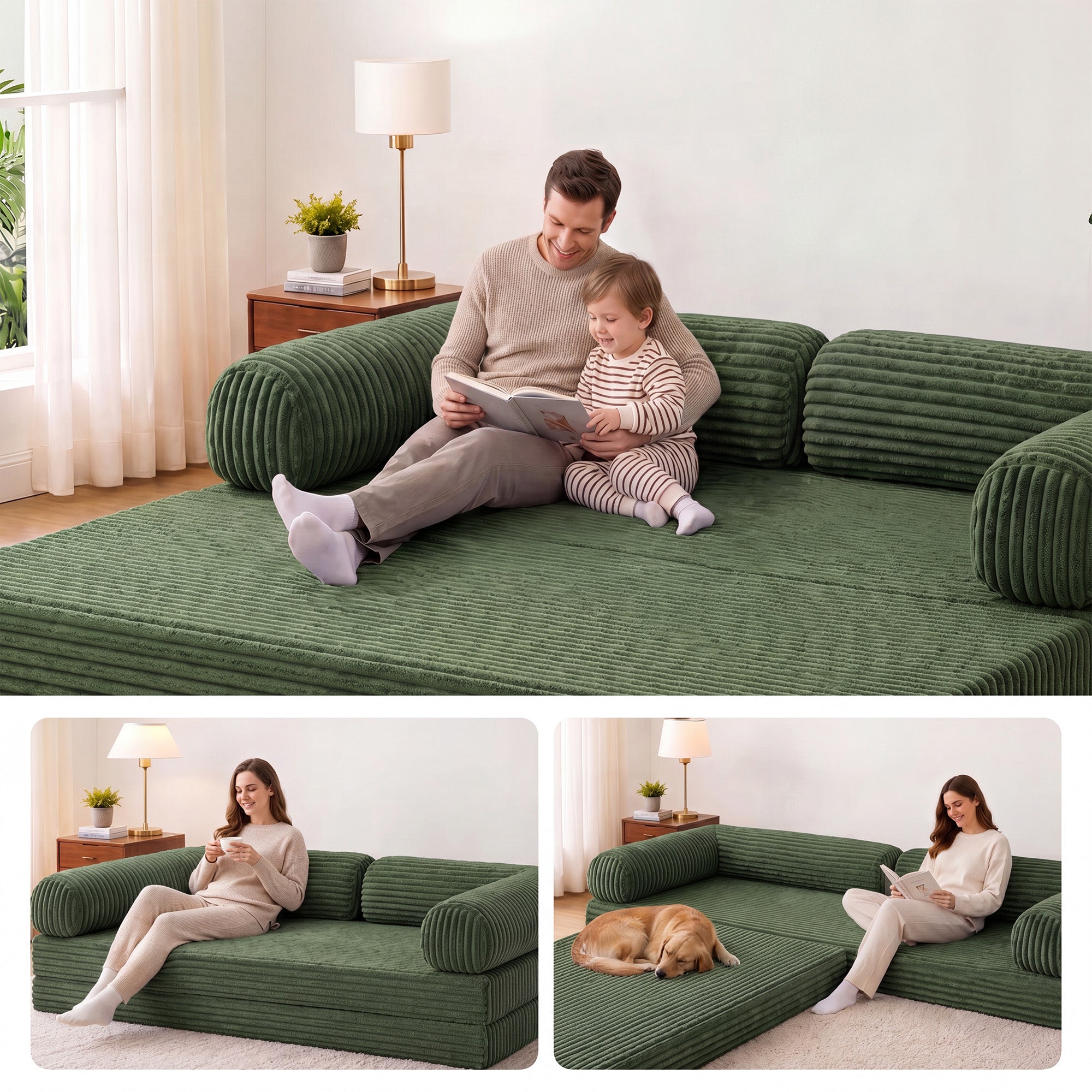 Claiks 75" Convertible Sofa Bed, Corduroy Futon Couch Pull Out Bed, No Assembly Boneless Couches for Living Room Bedroom Apartment, Black