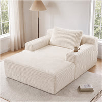 Claiks 63" Chaise Lounge Chair, Cloud Boneless Sofa, Beige | Oversized corduroy deep seat sleeper chair. reading chair. No assembly. Ideal for living room, bedroom, or apartment