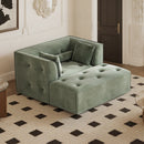 Claiks 62" Chaise Lounge Chair Indoor,Oversized Chaise Lounge for Living Room, Upholstered Boneless Chair Bed with Ottoman, Armrest and Pillows, Lounge Chair Indoor Cloud Couch, Green