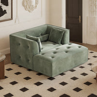 Claiks 62" Chaise Lounge Chair Indoor,Oversized Chaise Lounge for Living Room, Upholstered Boneless Chair Bed with Ottoman, Armrest and Pillows, Lounge Chair Indoor Cloud Couch, Green
