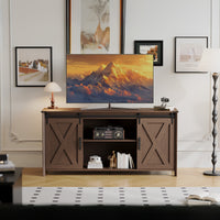 Claiks Farmhouse TV Stand for TV up to 70 inch, Modern Entertainment Center with Sliding Barn Doors and Storage Cabinets, Rustic Media TV Console Table with Adjustable Shelve for Living Room, Brown